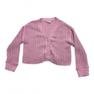 American Eagle Cropped Open-Knit Cardigan Sweater XS Dusty Pink